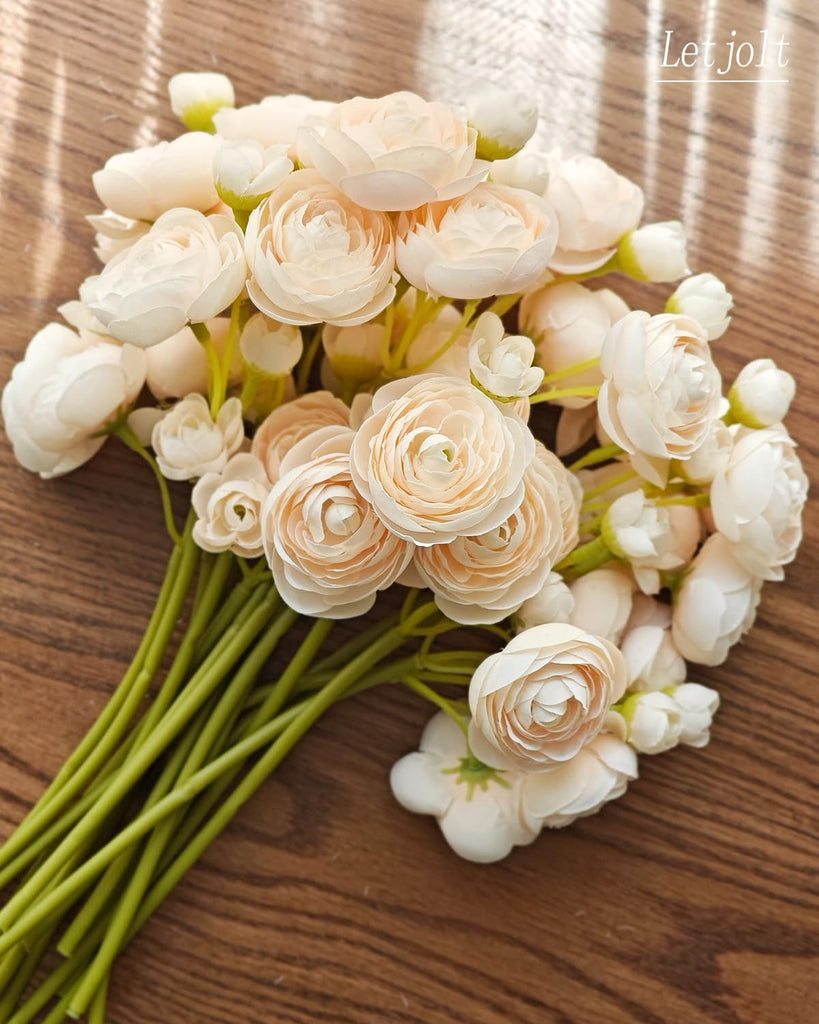 Artificial Ranunculus Flower Light Champagne 18 Pcs