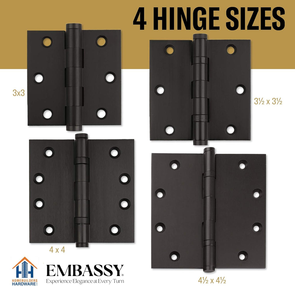 Door Hinge Solid Brass - 3.5 x 3.5 Inch, Heavy Duty, Oil Rubbed Bronze, Ball Bearings