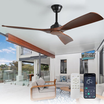 52 Inch 3 Blade Outdoor Fans for Patios - Walnut Ceiling Fan No Light Indoor Remote Control Ultra Quiet DC Motor Reversible 6 Speed Timer