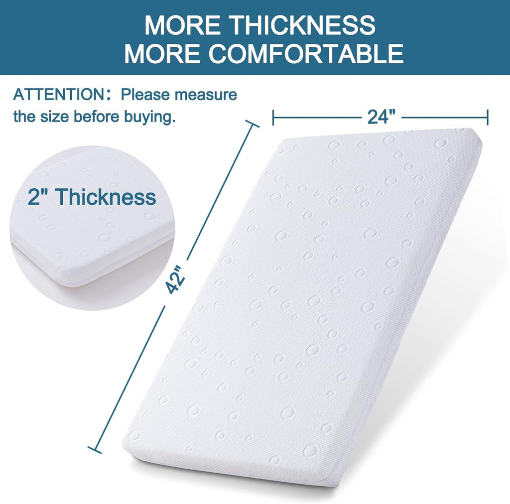 Baby Bassinet Mattress, 42" x 24" x 2" Dual Sided Gel Memory Foam Mattress with Breathable Removable Soft Cover Fit