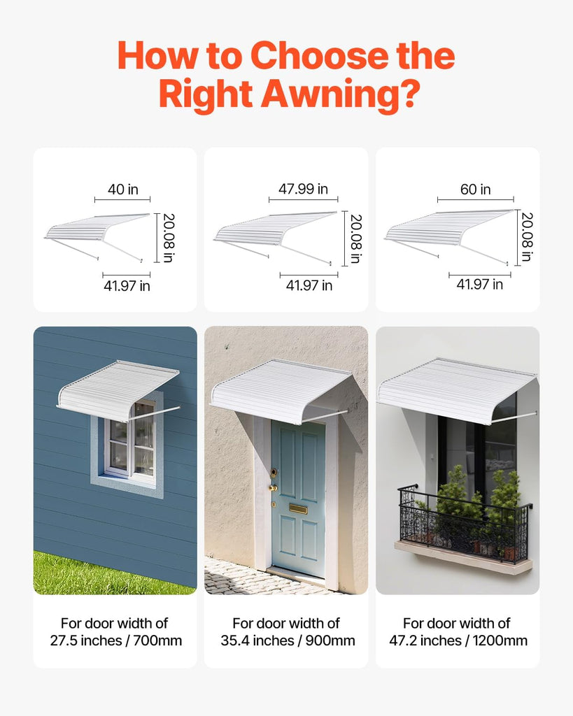 Aluminum Awning 60 x 42 in, Durable Window Awning Door Canopy, Lightweight and Stable Aluminum Awnings for Doors