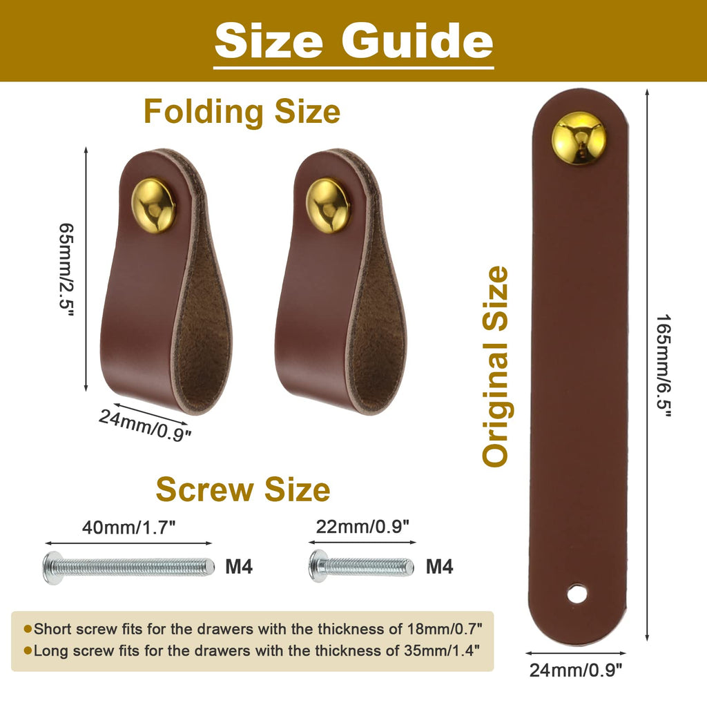 10 Pack Leather Drawer Pulls with Short and Long Screws, Brown