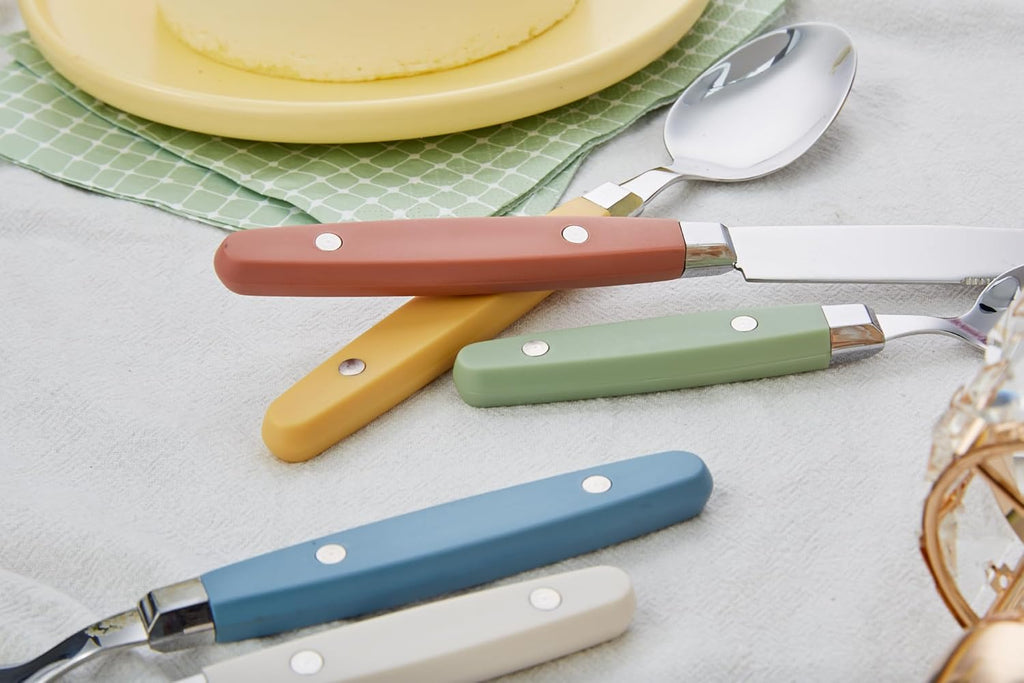 Silverware Set, Retro/Rivet Colorful Stainless Steel Tableware Kitchen Flatware Set Utensils, Includes Dinner Knives