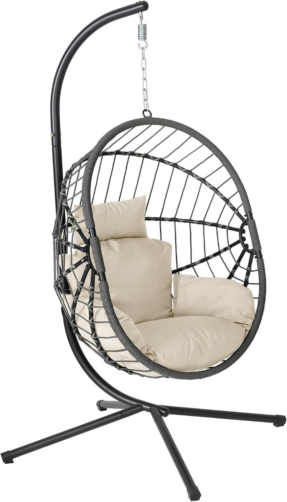 Hanging Egg Chair with Stand - 350lbs Capacity Outdoor Patio & Indoor Living Room Furniture, Waterproof PE Rattan