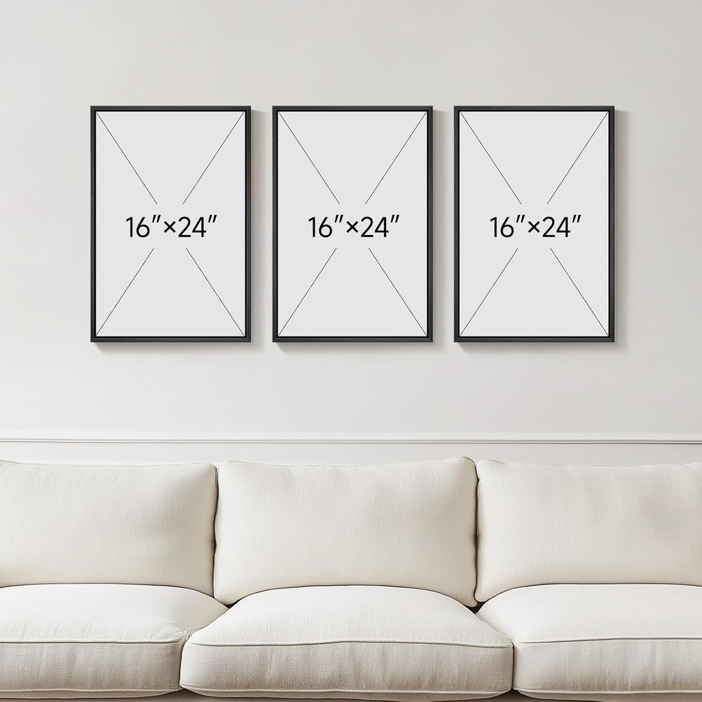 Large Framed Boho Neutral Abstract Wall Art, 3 Piece 24x36 - Set of 3