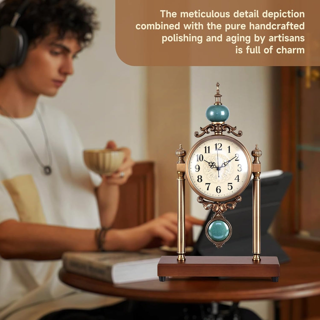 Vintage Fireplace Mantel Clock - Silent Retro Desk Clock for Living Room