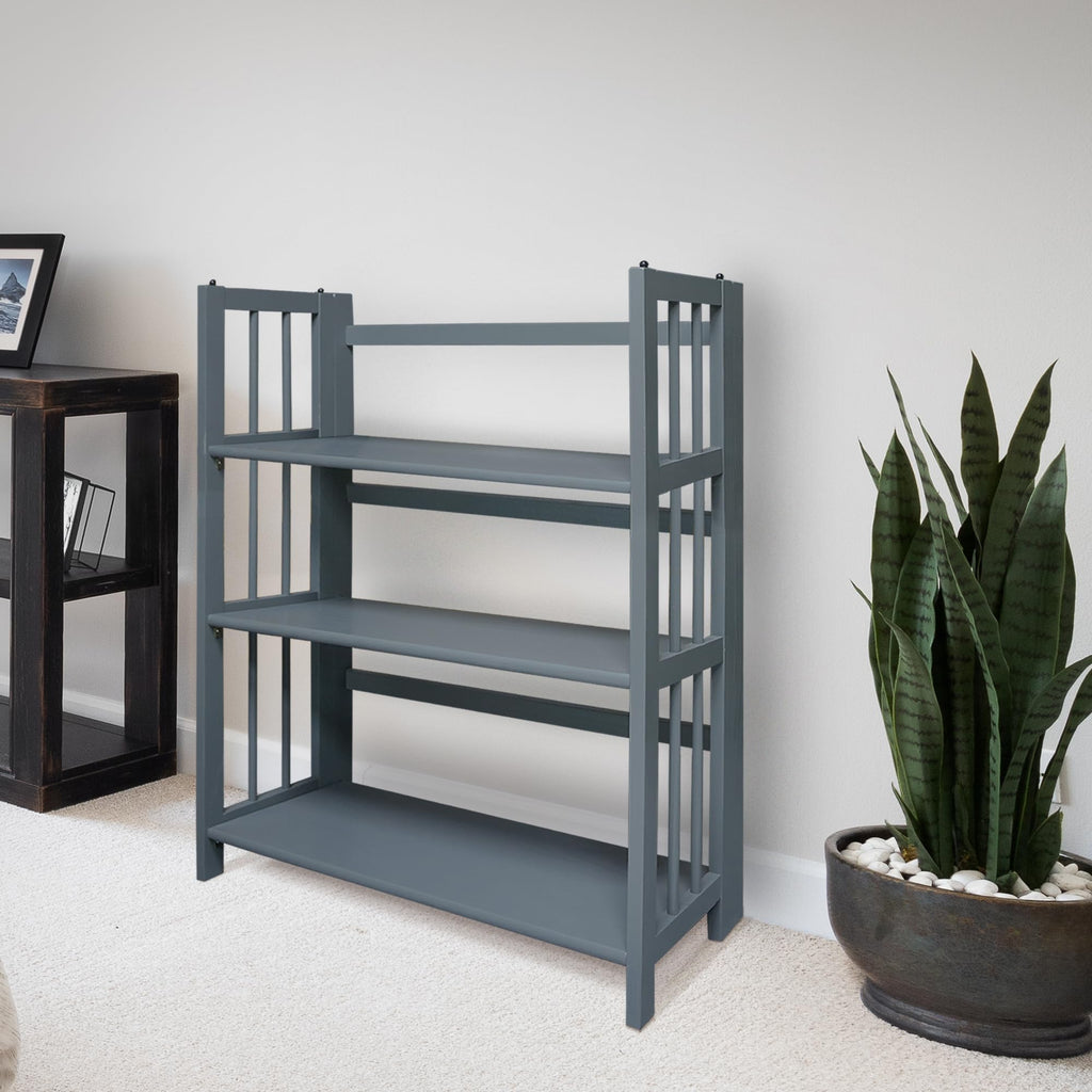 3-Shelf Folding Stackable Bookcase (27.5" Wide)-Slate Gray