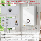 Tankless Water Heater Natural Gas, 4.74 GPM 18L Indoor Instant Hot Water Heater with Digital Fahrenheit Display