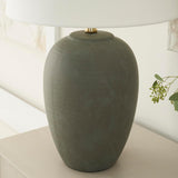 Home 23" Olive Green Ceramic Pot Table Lamp, Dining Office, with White Tapered Drum Shade