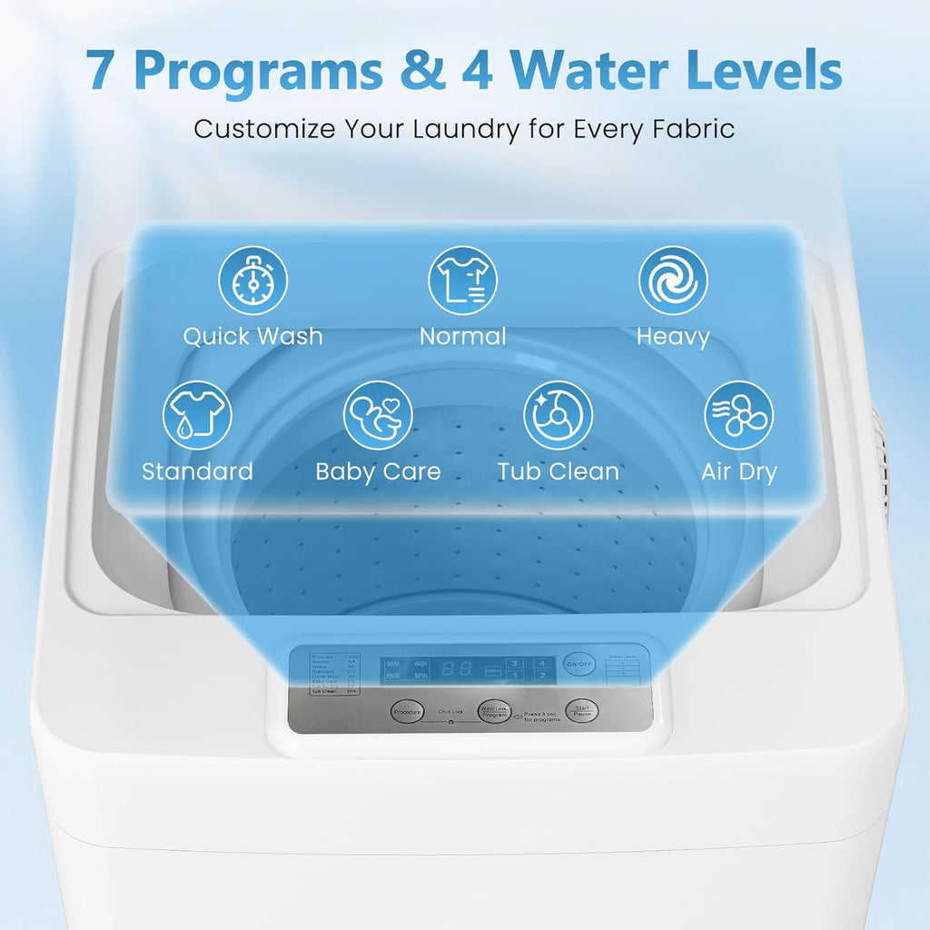 Portable Washing Machine, 2.0 cu.ft Capacity Fully Automatic Washer with Drain Pump, 7 Programs, 4 Water Levels