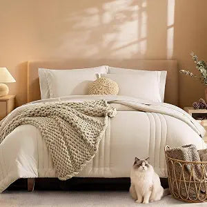 King Comforter Set-7 Pieces Beige Soft Bed in a Bag King Bedding Sets - Set of 7