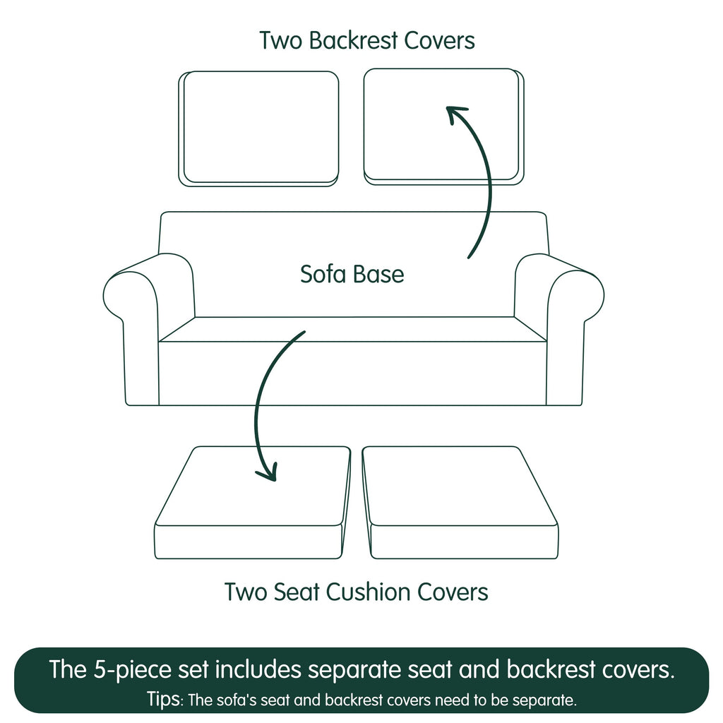 5 Piece Stretch Couch Covers for Sofa, Loveseat, Grey