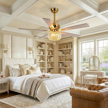 Gold Ceiling Fans with Lights and Remote 52 Inch Crystal Chandelier Ceiling Fan