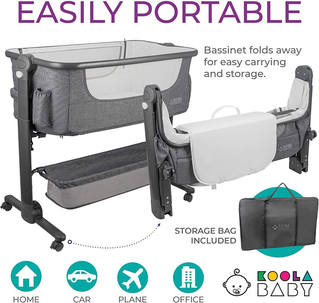 Bassinet, Bedside Sleeper for Baby, Easy Folding Portable Crib with Storage Basket for Newborn, Bedside Bassinet