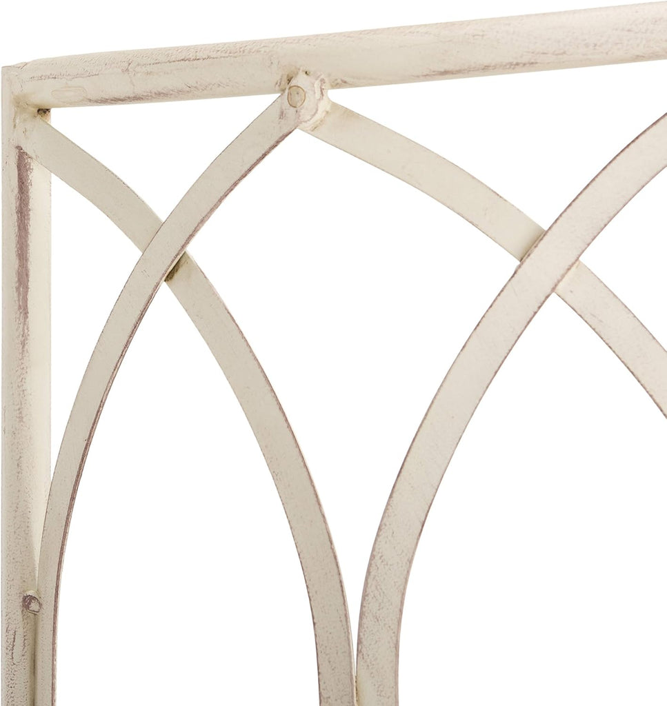 Outdoor - Abia Iron Tree Bench - Distressed White Iron Metal - Vintage Scrollwork Garden Design - Ideal , Deck