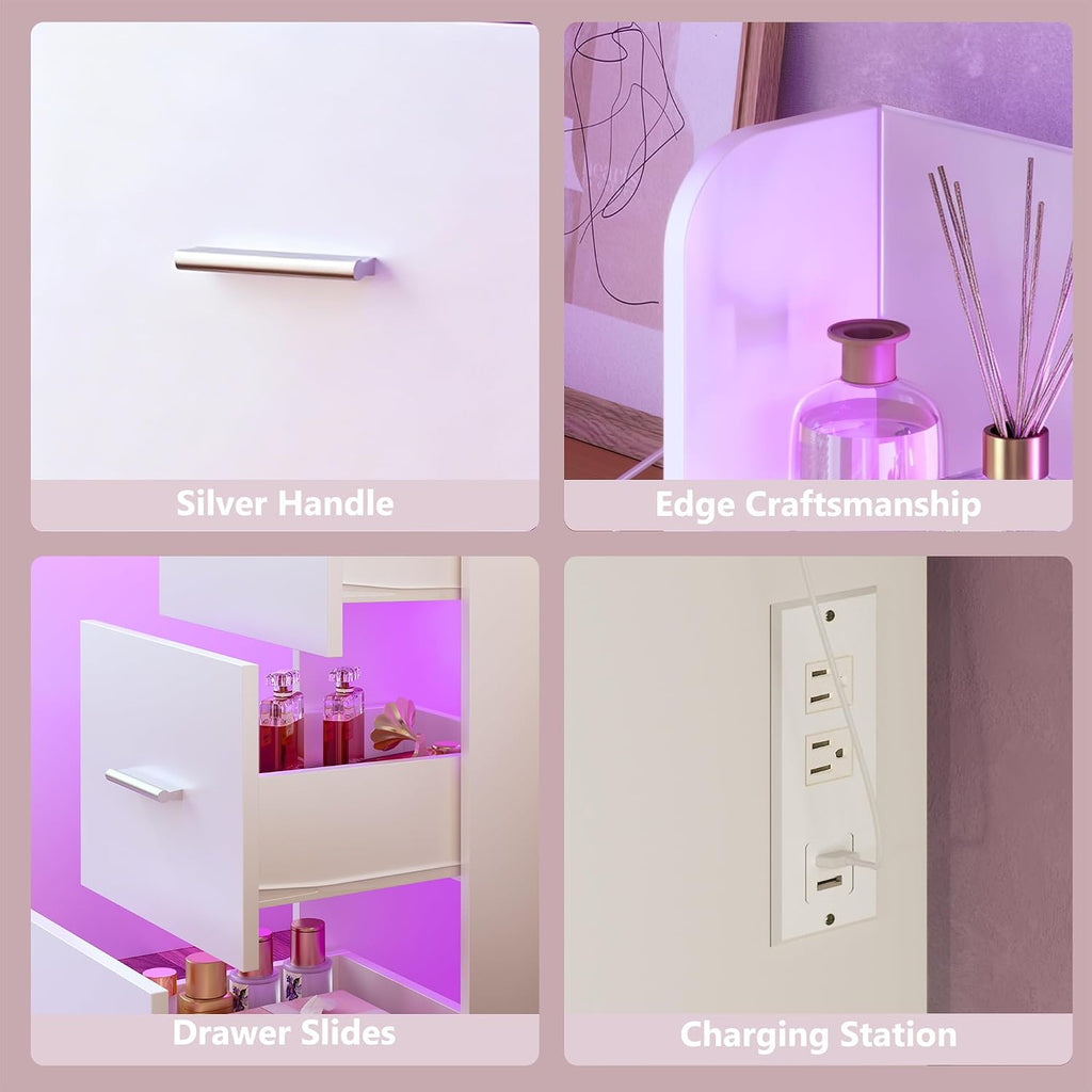 Vanity Desk with Mirror and Hollywood Lights, Makeup Vanity 6 Backlit Open Shelves with Frosted Panel & RGB Light