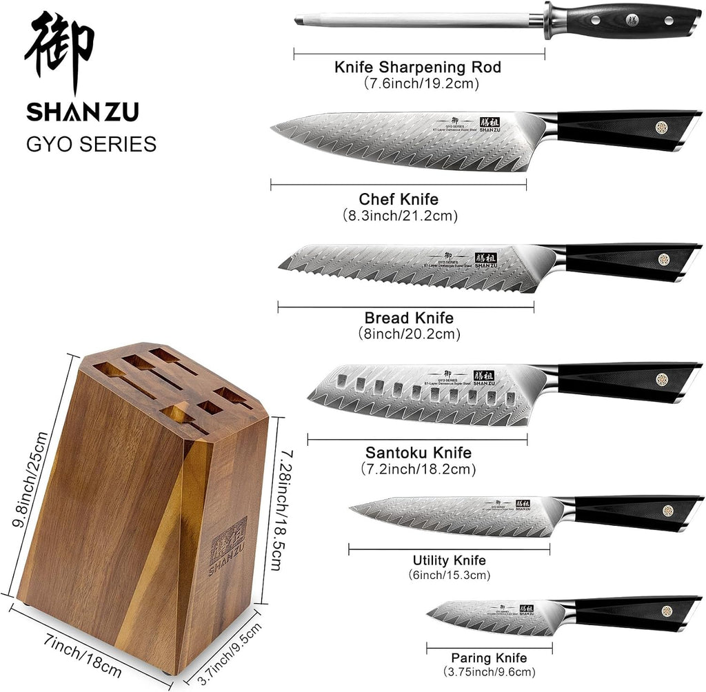 7-Piece Damascus Knife Set | Professional Kitchen Knife Sets for Chefs, Japanese 10Cr15MoV Super Steel Knife Block