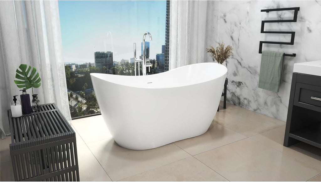 Nile 54 inch L x 28 3/8 inch W x 28 3/8 inch H Freestanding Acrylic Bathtub with Brushed Nickel Drain