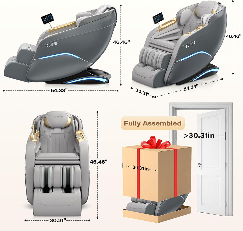 Massage Chair Full Body 160° Zero Gravity SL-Track, 12 Modes, Grey | Full-Body Airbags, Body Scan, 6 Massage