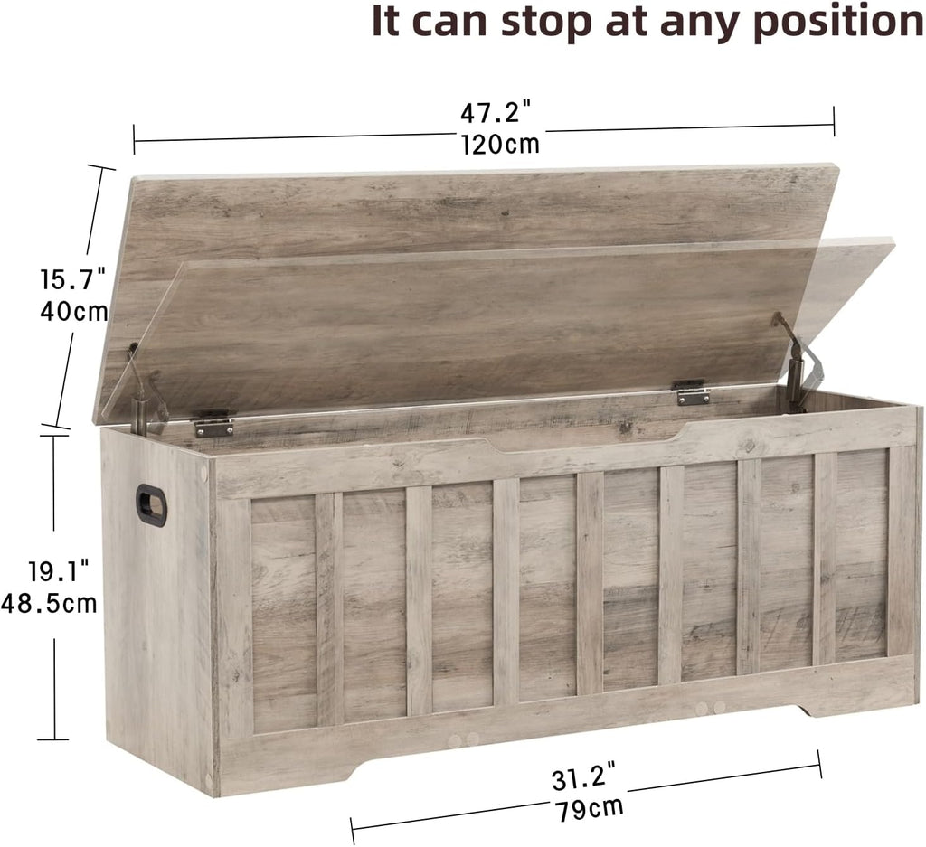 47.2" Storage Chest Extra Large,Storage Trunk with 2 Safety Hinges,Wooden Storage Bench,Shoe Bench,47.2x15.7x19.1
