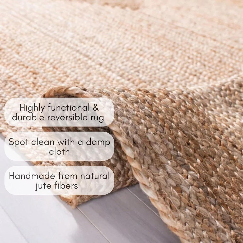 Handwoven Jute Area Rug - 12x15 Feet Natural Yarn - Rustic Vintage Beige Braided Reversible Rectangular Rugs