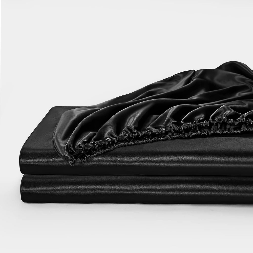 Satin Fitted Sheet Only Full, Silky Bottom Sheets, Black