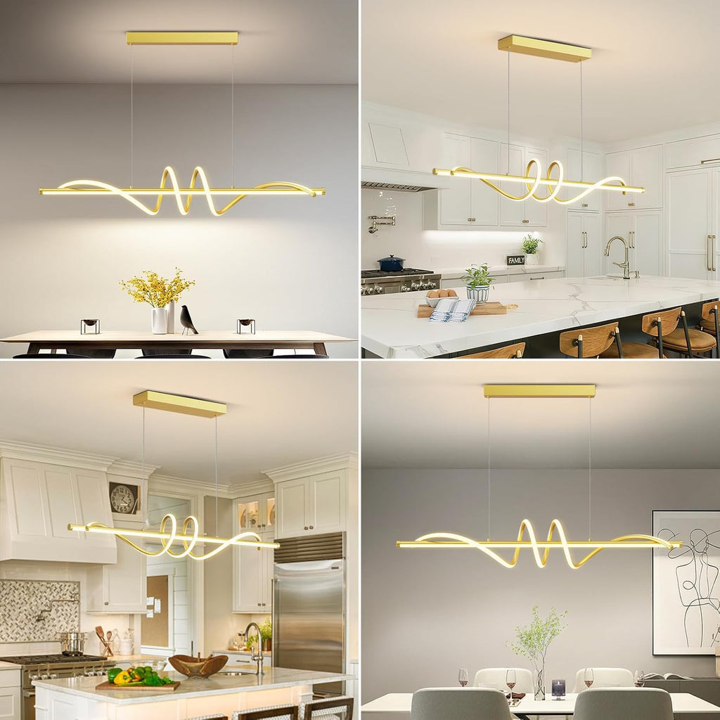 Modern LED Pendant Lights, 39in Gold Chandelier Dimmable with Remote Control 3000k-6000K Adjustable Color