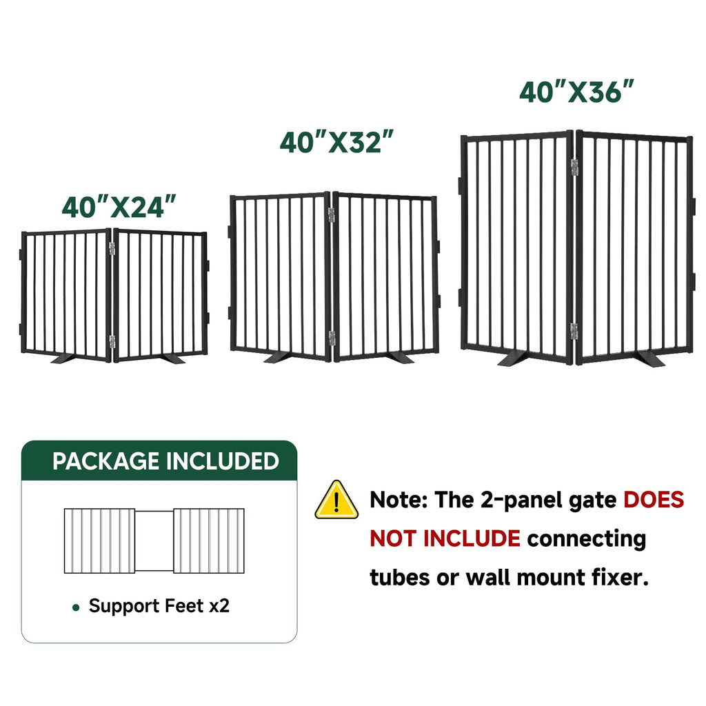 Freestanding Dog Gate, 40" W x 36" H, 2-Panel, Black