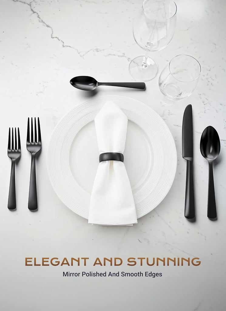 Black Silverware Set, 45-Piece Flatware Set Service for 8, Durable Stainless Steel