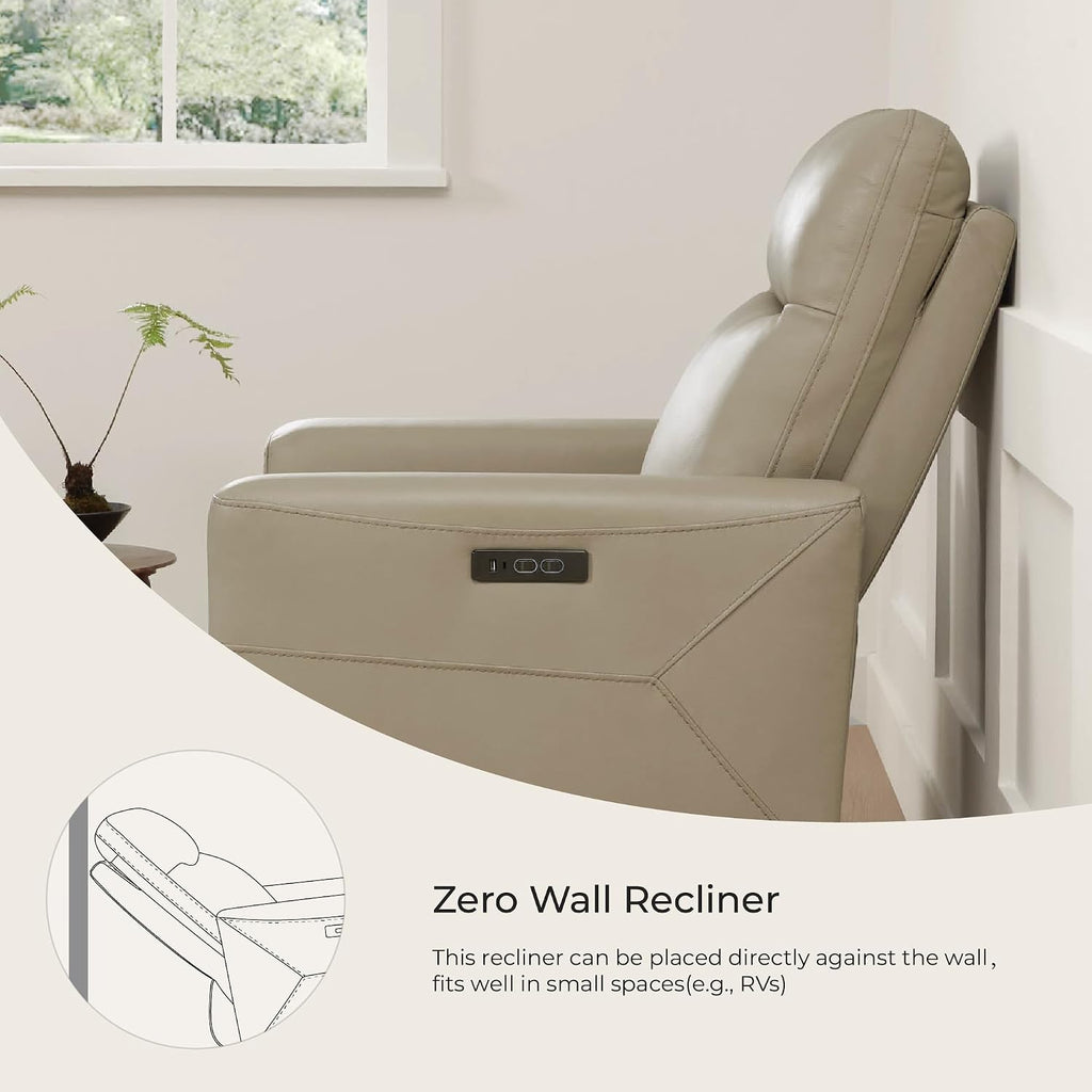 Genuine Leather Power Recliner Chair for Adults, Electric Wall Hugger Recliner , Modern Living Room and RV Recliner