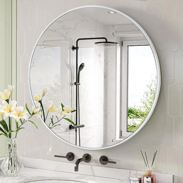24 Inch White Round Bathroom Mirror