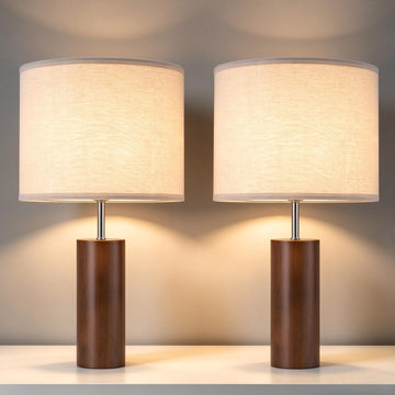 23.5" Modern Wood Table Lamps Living Room, Set of 2, Walnut