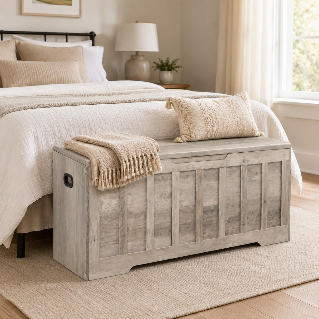 47.2" Storage Chest , Extra Large Wooden Storage Trunk with 2 Safety Hinges, Entryway Storage Bench, Blanket Chest