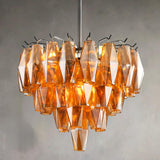 Pendant Light Kitchen Island, Black Chandeliers for Dining Room, 4-Light Pendant Lighting, 17" Modern Round Chandelier for Bedroom, Tiered Amber Glass Pendant Light Fixtures for Living Room A118-B0DT4GYKQN