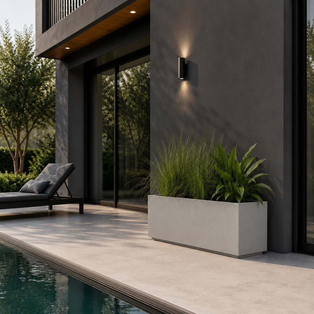 Milan Modern Outdoor/Indoor Rectangular Trough Planter - 46" x 17" x 19" H - Lightweight Weather Resistant Stone-Look