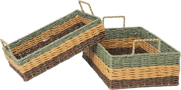 Handmade Rectangle Woven Paper Rope Storage Basket with Iron Frame,Basket with handles Decor, Shelf & Desktop