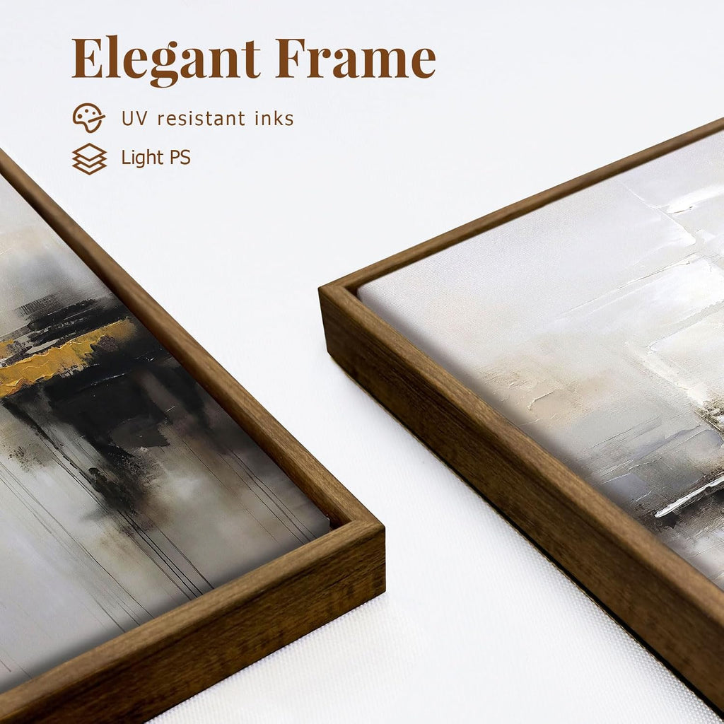 Neutral Abstract Wall Decor Mid Century Modern Framed Wall Art, Black and Brown Grunge Wabi Sabi Art Print Canvas Set