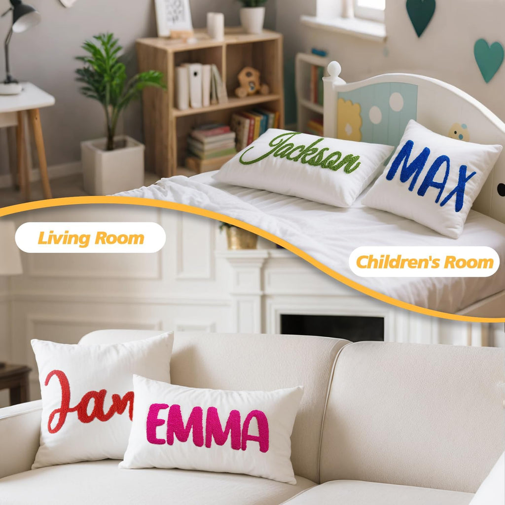Personalized Embroidered Name Lumbar Pillow，Custom Monogram Throw Accent Handmade Pillows Cover，Customizable 12x20