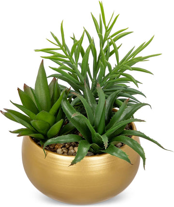 Fake Succulents in Gold Metal Pot, Artificial Succulent Plants Arrangement Decor, Small Faux Potted Plants Tabletop