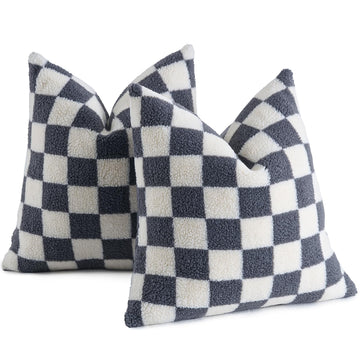 2 Pack Checkerboard Throw Pillow Covers 20x20 Inch Gray