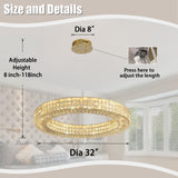 Dia 32" Ring Crystal Chandelier Modern Gold Chandelier Adjustable Height Luxury Crystal Pendant Ceiling Light Fixture for Dining Living Room Bedroom A122-B0CJ59BPKL