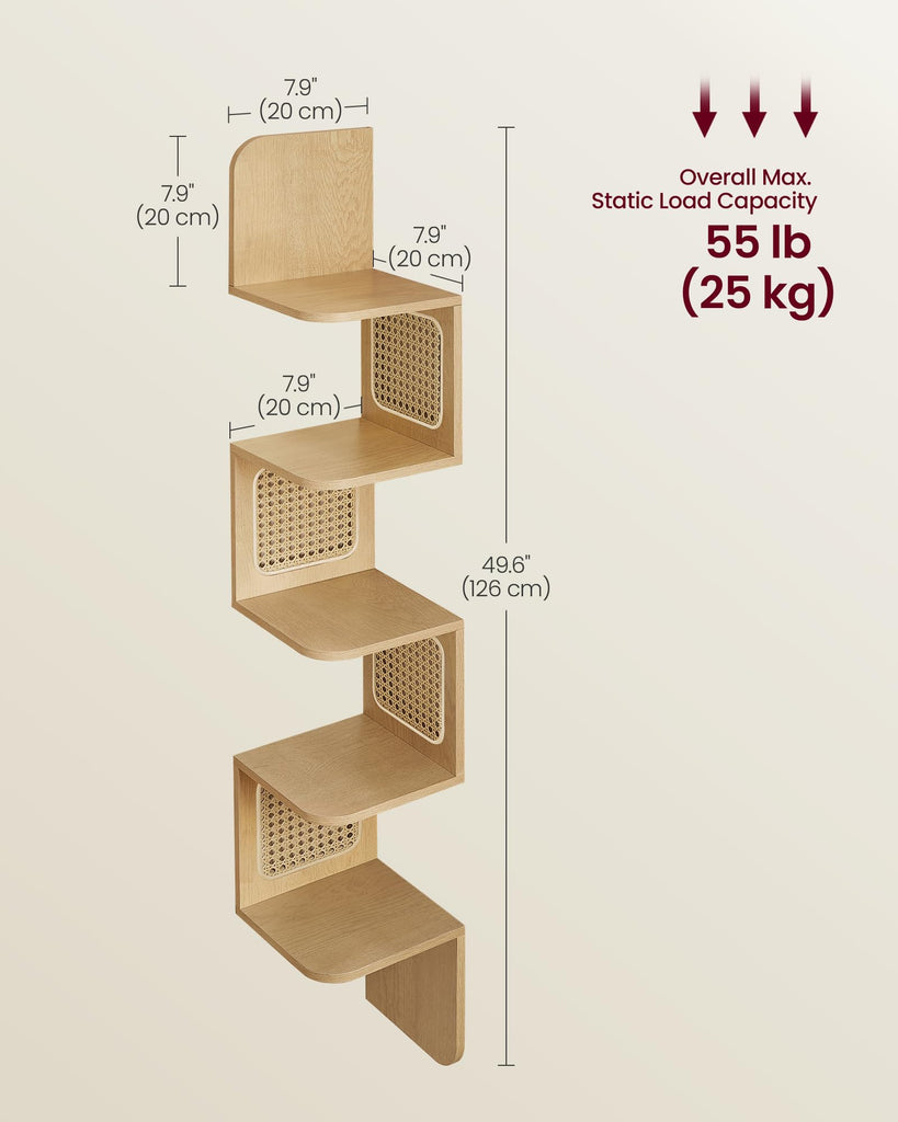 5-Tier Corner Shelf, Wall Mounted Floating Shelf, Boho Wall Decor