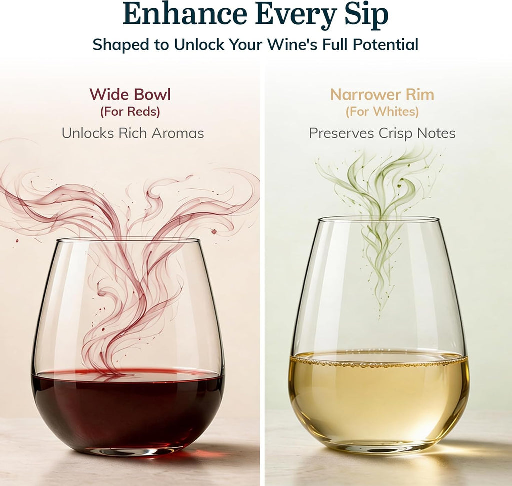 Stemless Wine Glasses Set of 12, Dishwasher Safe Set Of Wine Glasses, Perfect for Cocktails, Water, and Outdoor