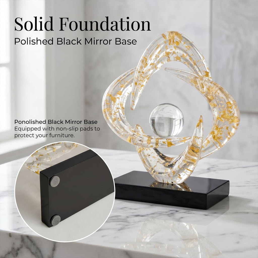 Modern Abstract Sculpture Decor, 10.8" Gold Resin Art Statue | Clear Gold Resin Art Statue for Coffee Table