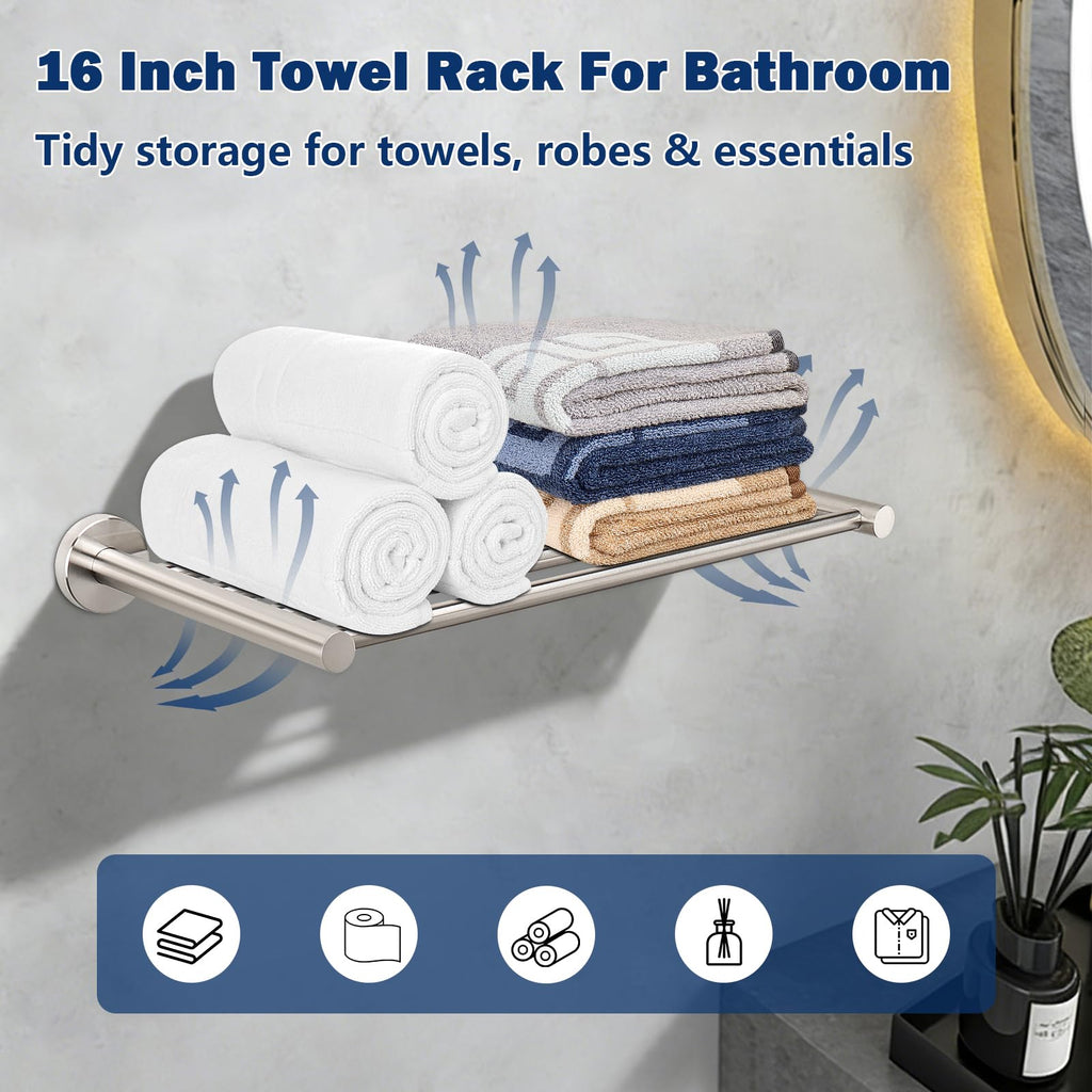 Bathroom Accessories Set 6 Pieces, Stainless Steel Bathroom Hardware Set, Shower Towel Rack, Towel Holder