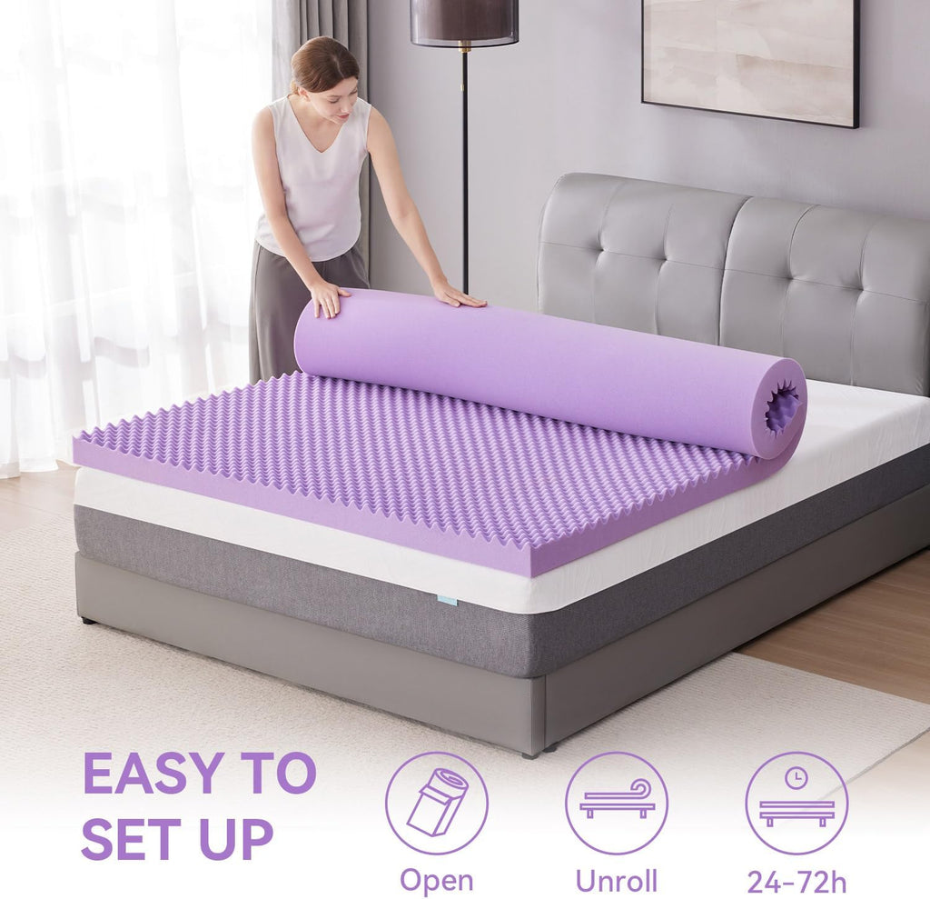 1.5 Inch Egg Crate Memory Foam Mattress Topper Queen Size, Soft Mattress Pad for Back Pain Relief, Bed Topper