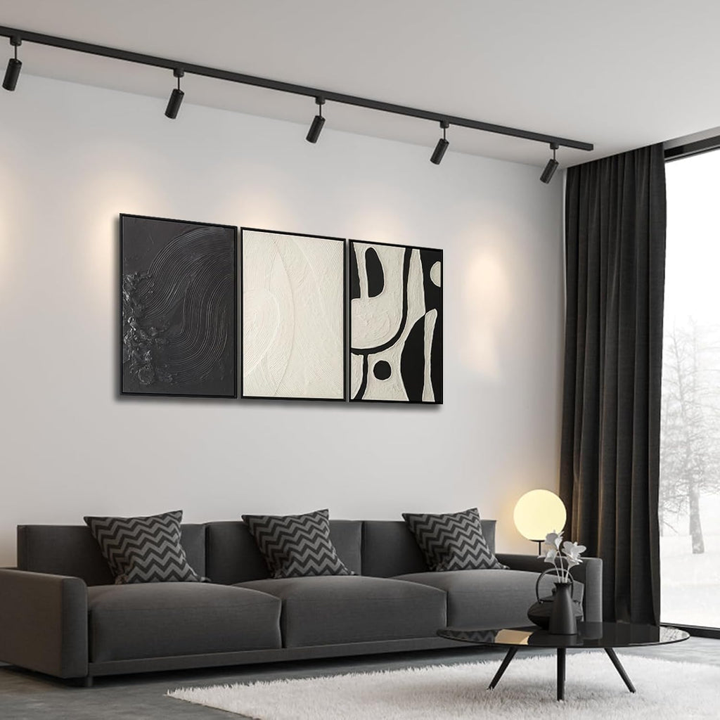 3 piece Black and White Wall Art Set Large Framed Modern Abstract wall decor Canvas Prints Paintings Artwork