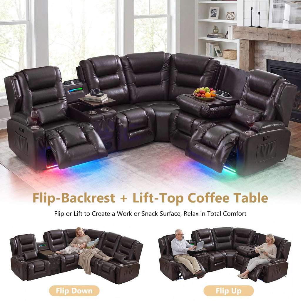 Power Loveseat Recliner Sofa, Adjustable Headrests & Lift-Top Table