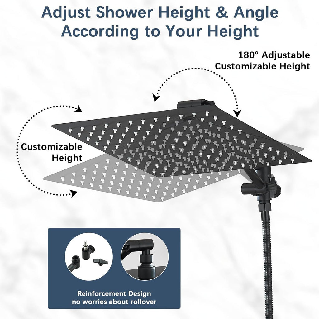 AlenArt 10 inch Rainfall Shower Head Stainless Steel Black