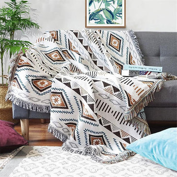 Aztec Native Throw Blankets Southwest Bed Blankets Cover 51"x63" | Navajo American Western Boho,Knit with Tassel,Tapestry,Home Sofa Couch Chair Decor,Camping Picnic Tent Beach Car Traveling